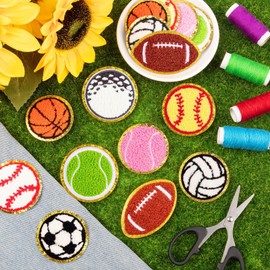 18 Pcs Sports Iron on Patche, Iron on Patches Girls Boy Sports, Baseball Softball Football Basketball Iron on Patches for Embroidered DIY Accessory Clothes Jackets Backpack