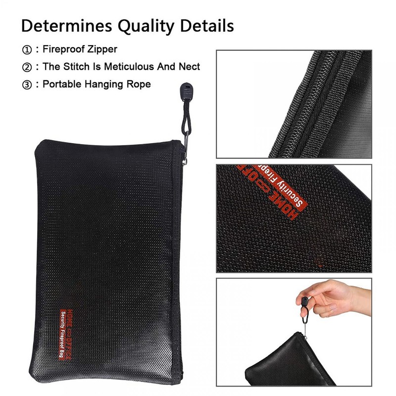 Fireproof Document Bag Portable Waterproof 800℃ High Temperature Resistant Zipper