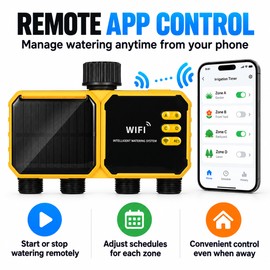 Solar WiFi Irrigation Timer for Garden Watering – 2-Outlet Smart Life & Tuya App Controller for Lawn and Yard Irrigation