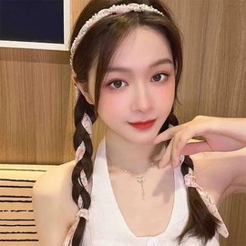 Long Ribbon Headband for Women Bow Hair Bands with Pearl Flowers Hairband Headbands Non-Slip Fashion Hair Scarf Band Ponytail Hairpin Hairclip Hair Accessories Ornaments for Women Dating Proms