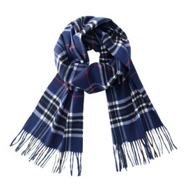 Calvin Olivia Soft Cashmere Feel Scarf Unisex Classic Plaid Tartan Winter Scarves Ombre Buffalo Tartan Tweed Houndstooth Gift for Men Women Navy Plaid