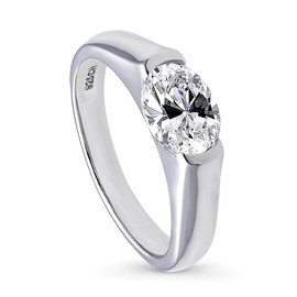 BERRICLE Sterling Silver Solitaire Wedding Engagement Rings 1.2 Carat Half Bezel Set Oval Cut Cubic Zirconia CZ East-West Ring for Women, Rhodium Plated Size 7.5