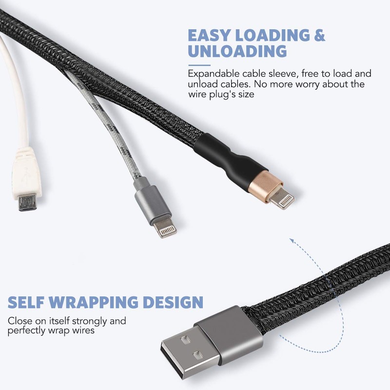 AGPTEK 6m/19.69ft Cable Tidy Sleeve, Animal Proof Cable Wire Management