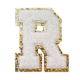 3Pcs Letter Patches Varsity Glitters Chenille,SPRT Iron on White Letter Patch,Alphabet Cloth Patch for Team Costume,Clothing,Bags,Hats,Dress Decoration 3.1in Height R (3 Pieces)