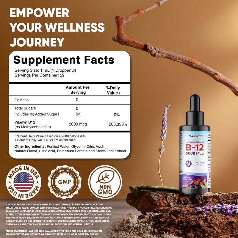 Vitamatic 2 Packs Fast Acting Liquid Vitamin B12 5000 mcg