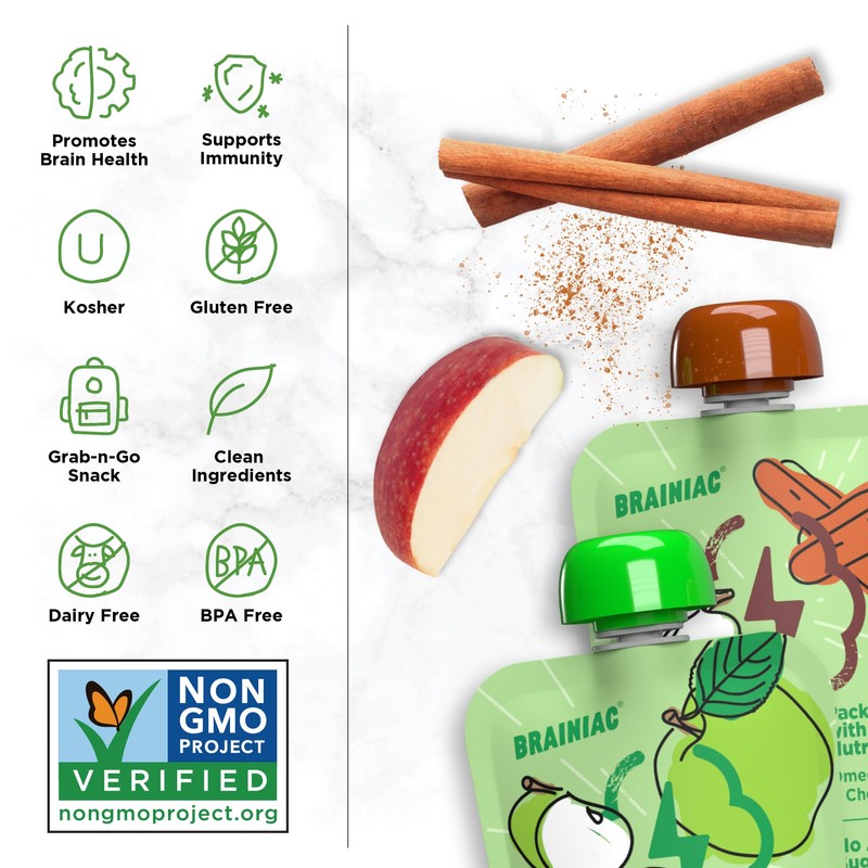 Brainiac Applesauce Variety Pack Pouches, Apple & Apple-Cinnamon, Unsweetened Applesauce