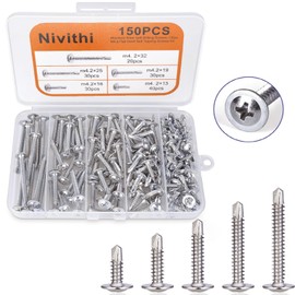 Nivithi SR42S 410 Stainless Steel M4.2 Self-Tapping Screws, Self Tapping Screws, Drywall Screws, Phillips Round Head Screws, Ideal for Sheet Metal Mounting, Stainless Steel Screws