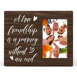 Nurawo Friends Wood Picture Frame Rustic a True Friendship is a Journey Without an End Wooden Photo Frame for Tabletop or Wall Display (for 4x6 Photo), Best Friend Gift