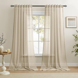 Dreaming Casa Taupe Sheer Curtains 96 Inches Long, Rod Pocket & Back Tab Light Filtering Textured Sheers for Living Room Bedroom, 2 Panels, Each 52" W x 96" L