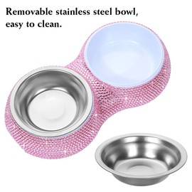 Soleebee Bling Finest Crystal Rhinestones Pet Feeder/Pet Bowls for Small Cats Dogs (Pink)