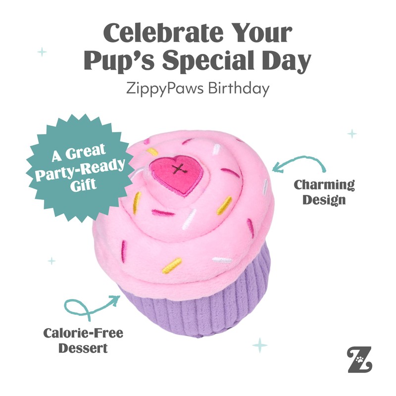 ZippyPaws Birthday Cupcake- Dog Squeaky Toys to Keep Them Busy,