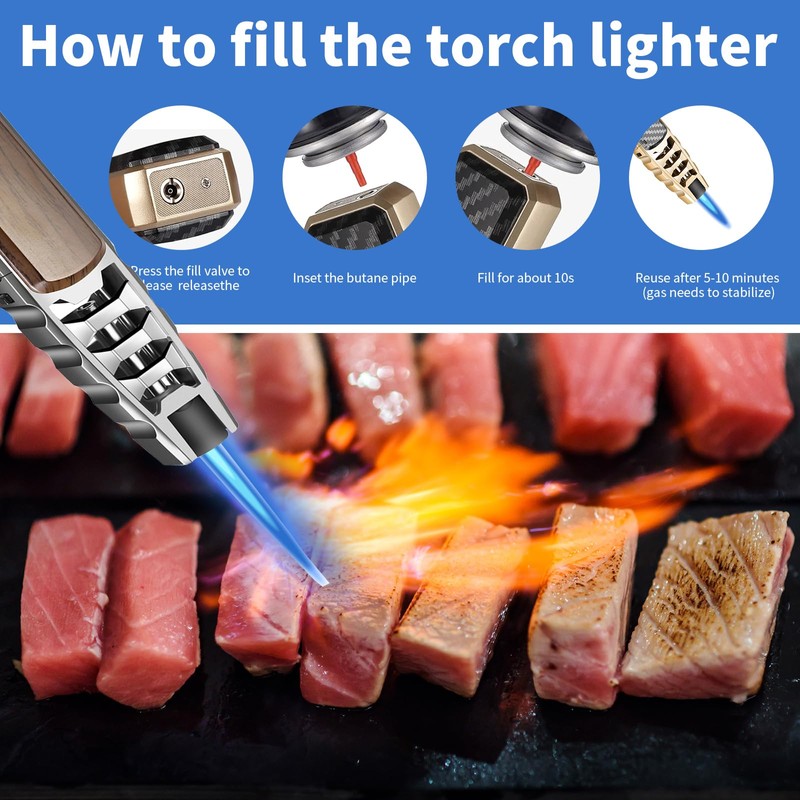 Butane Torch Lighter,Windproof Refillable Kitchen Cooking Torch,Adjustable Flame Solar Beam
