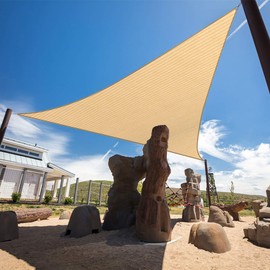 HOMA 8' x 14' x 16' Beige Sun Shade Sail Triangle Canopy, 95% UV Blockage Awning Shelter Fabric Cloth Screen for Patio Outdoor Backyard - Heavy Duty Commercial Grade (Custom Size - Made in USA)