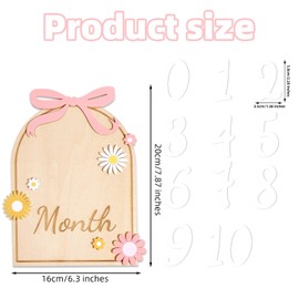 Gosknor Baby Monthly Milestone Card, Bow & Flower Wooden Baby Announcement Disc with 11 Numbers Cute Newborn Milestone Signs Photography Props for Recording Baby’s Growth