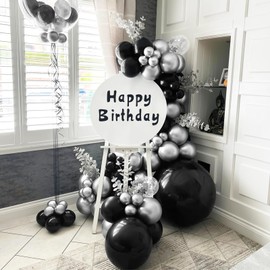 Black Silver Balloons, 60 Pcs 12 Inch Matte Black Metallic Silver Confetti Balloons for Men Women Birthday Graduation Anniversary Wedding Bridal Shower Party Engagement Party Decorations