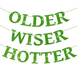 Older Wiser Hotter Banner 7.2 Feet 3 Pre Strung Funny Birthday Grass Green Glitter Banner for Men and Women 30th 40th 50th 60th 70th 80th Birthday Party Decorations(Hotter Grass Green)