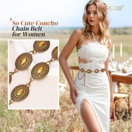 JASGOOD Western Metal Concho Belt for Women Cowgirl Boho Waist Chain Belt for Dresses Jeans Pants