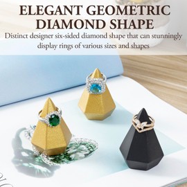 MyGift 2 Inch Small Cone Ring Holder, Art Deco Matte Black and Metallic Gold Geometric Ring Holders, Decorative Diamond Shaped Jewelry Storage Display Stands, 6 Piece Set