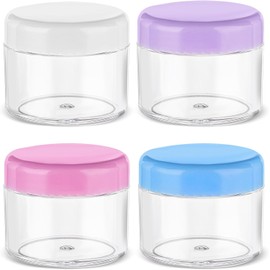 4 Pcs 0.7 oz Travel Cream Jars Round Clear Wide-mouth Leak Proof Plastic Container Jars with Lids Leak-proof Plastic Travel Size Containers Refillable Cosmetic Containers (white, blue, pink, purple)