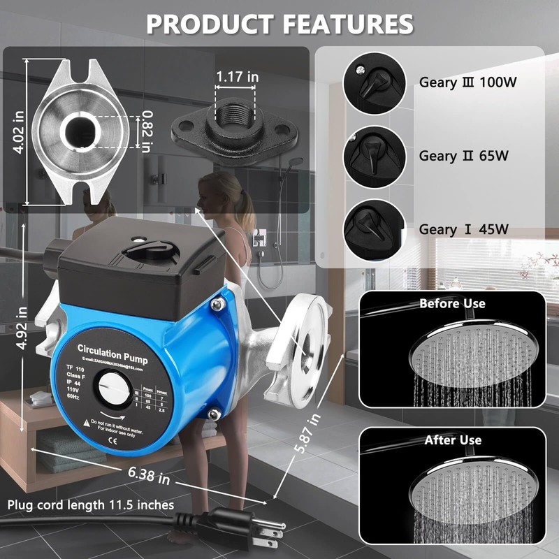 ZAIGANMA Flange Recirculating Pump, Circulator Pump, 110V Circulation Pump, Hot
