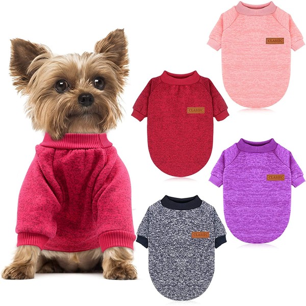 HYLYUN Pack of 4 Dog Jumpers, Small Dogs, Knitted Winter