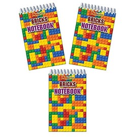 12 x Bricks Spiral Notebook-Party bag fillers - 3 Designs