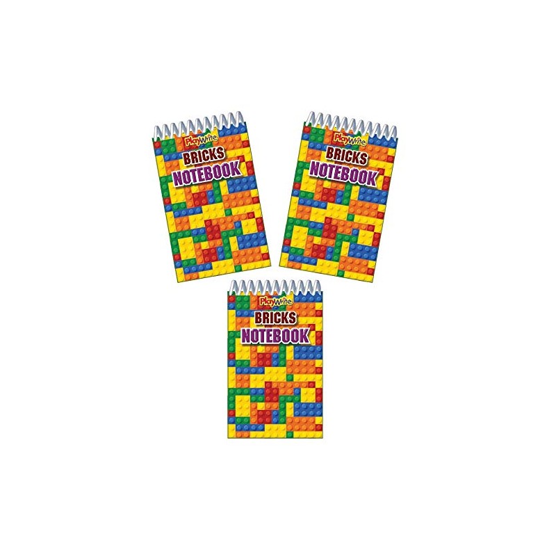 12 x Bricks Spiral Notebook-Party bag fillers - 3 Designs