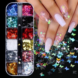 Butterfly Nails Glitter Sequins, 12 Colours 3D Holographic Butterflies for Nails Glitter Sequins Stickers Foil Nails Accessories