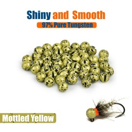 MUUNN 50pcs Tungsten Slotted Beads for Fly Tying,12 Colors/13 Sizes Tungsten Beads Heads Slotted Fly Tying Materials（Mottled Yellow,3.0mm