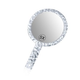 YEAKE YEAKE Hand Mirror,Double-Sided Handheld 1X/5X Magnifying Mirror with Handle, Handle Makeup Mirror,Acrylic, 6.1" W x 10" L, Rounded Shape, Clear 1 PC