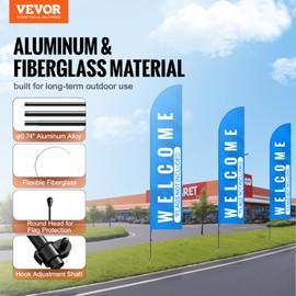 VEVOR Feather Flag Pole Kit 4 Packs, 16.3 ft Swooper Flag Pole, Sign Flag Poles for Business Advertising Feather Flags Banner Outdoor, with Ground Stakes and A Carrying Bag (Flag Not Included)