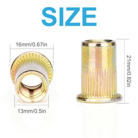 Vmuter 30 Pcs 3/8"-16 UNC Rivet Nut, Carbon Steel Flat Head Rivnut Threaded Insert Nut, Knurled Body