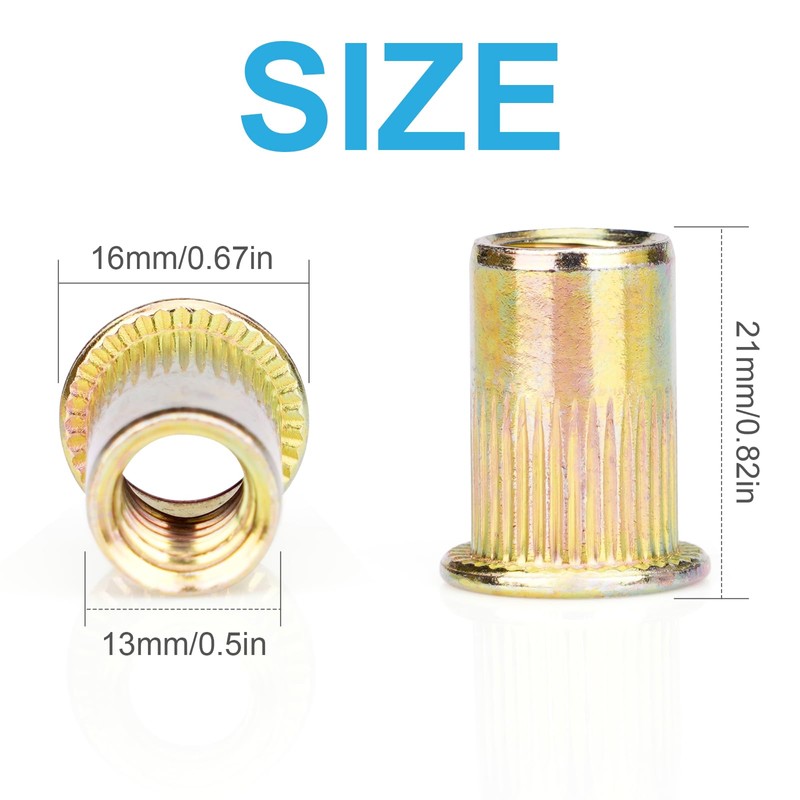 Vmuter 30 Pcs 3/8"-16 UNC Rivet Nut, Carbon Steel Flat
