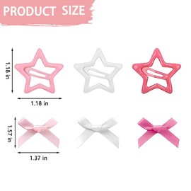 Mini Bow Hair Clips for Women Star Snap Hair Clip for Teen Girls Pink White Hair Bows Y2k Barrettes Clip Kawaii Star Hair Accessories for Women Small Bowknot Satin Ribbon Bows Clips for Girls 24PCS