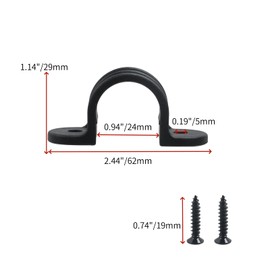KUMGROT 20 Pcs Plastics U Shaped Bracket Black 2-Hole Pipe Clamp Pipe Hanger Strap with Screws for Desk Holder Shelves 0.98"/25mm