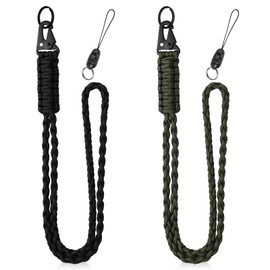 Vicloon Paracord Key Chain, Pack of 2 Neck Strap Lanyard, Paracord Lanyard with Metal Ring and Eagle Beak Button, Braided Lanyard for Keys, ID Card Holder (Army Green + Black)
