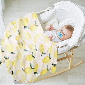 Large-Size Organic Muslin Swaddle Blanket, Beautiful 100% Cotton Organic Swaddle Blankets for Boy and Girl 47 x 47 inches, Baby Blanket for Christmas (Lemon)
