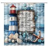 Lighthouse Bible Verse Shower Curtain Beach Coastal Seashell Starfish Blue