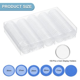 PATIKIL Coin Snap Holder, 100 Pack Coin Case Storage Round with Organizer Box Fit 17/20/25/27/30mm Coins for Collectors Collection Supplies, Blue Foam Gasket