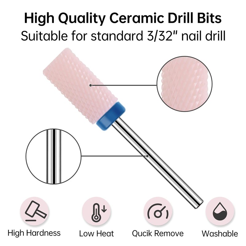 Kredioo 3/32" Ceramic Nail Drill Bits Set, 7 Pcs E