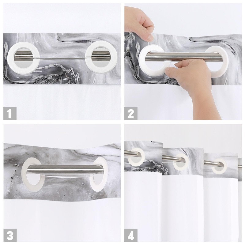 MitoVilla No Hooks Required Grey Shower Curtain Set with Snap-in