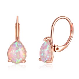 CiNily Opal Teardrop Earrings for Women Hypoallergenic 14K Rose Gold Plated Dainty Pink Opal Drop Earrings Leverback Earrings Jewelry for Sensitive Ears Christmas Gifts