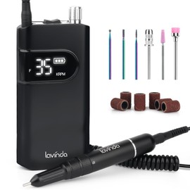 Lavinda 35000RPM Electric Nail Drill, Professional Cordless Nail Drill Machine Portable Rechargeable Nail Efile for Acrylic Gel Nails, Manicure Pedicure Polishing Shape Tools for Salon Home Use-Black