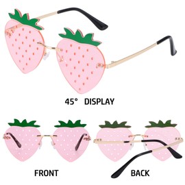 Dazzleimart Strawberry Shape Sunglasses Retro Trendy Fun Sun Glasses for Women Men Christmas Decorations Party Favor (Pink)