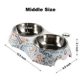 M&BGWPP Melamine Plastic Dog Food Bowl, Non Skid Base, Double Pet Feeder Bowls, 2-in-1 Removable Stainless Steel Pet Water and Food Bowls for Dogs (Middle)
