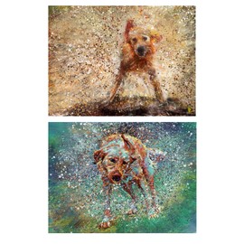 Two Wet Muddy Labrador Dog Wall Art Prints, Pair of Yellow Fox Lab Dog Memorial, Abstract Dog Picture A4 Prints Hand Signed by Dog Portrait Artist Oscar Jetson. A4 A3 11x14 12x16 (13x19 inches)