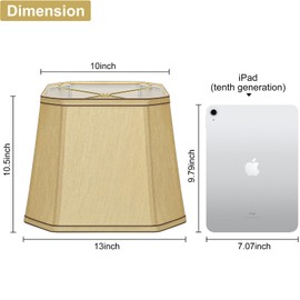 Rectangle Cut Corner Lamp Shades Set of 2, 10.5" x 10"x 13" Farmhouse Medium Gold Lampshades with Brown Rim, Included 2 Pack Lamp Harps, Suitable for E26 Base and Saddle Base, Easy Assembly Required