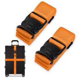 2Pcs Suitcase Straps Set, Adjustable Suitcase Straps, Heavy Duty Luggage Straps with Quick Release Buckle, Travel Accessories Thickened Luggage Belt for Suitcase Baggage (Orange)