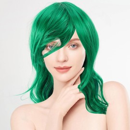 FOMIYES Peluca Larga y Rizada Peluca Verde Con Flequillo Pelucas De Colores Peluca Con Flequillo Pelucas Verdes Peluca Curva Sombrerería Cosplay