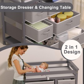 XJD Baby Changing Table with 6 Storage Drawers and Pad Baby Changing Station, Diaper Changing Station(Grey)